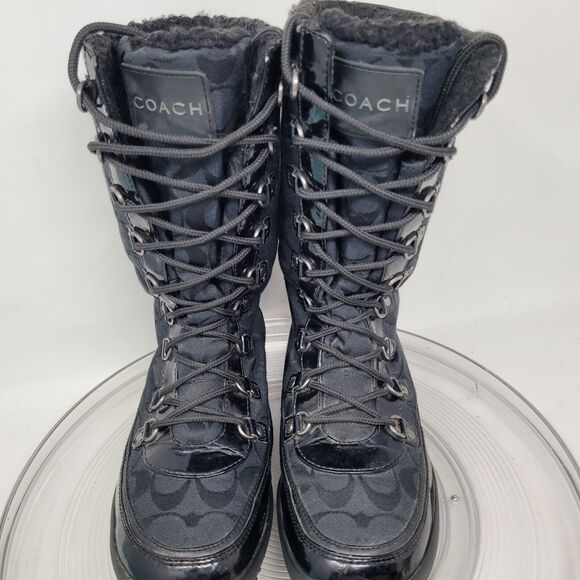 Coach Peggey Boots Womens 7.5 Signature Black Peggy Lace Up Mid-Calf Winter Snow - Picture 3 of 7